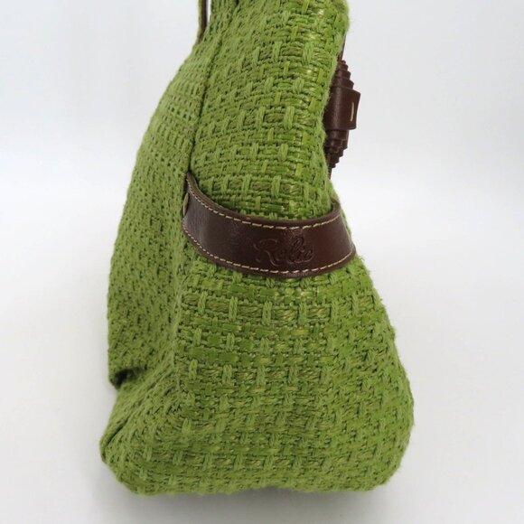 Y2K Relic Green Tweed Faux Brown Leather Hobo Shoulder Handbag Purse Bag NEW NWT - Picture 10 of 12